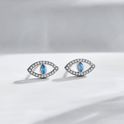 [Regalia Jewelry]Blue Devil Eyes Hollow Stud Earrings