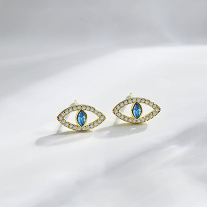 [Regalia Jewelry]Blue Devil Eyes Hollow Stud Earrings