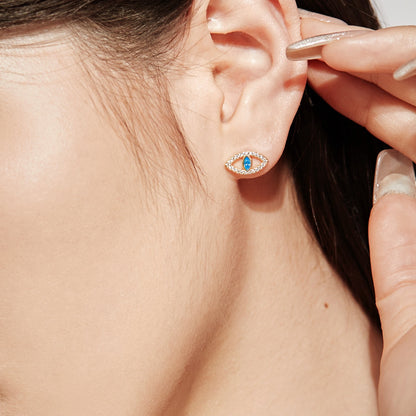 [Regalia Jewelry]Blue Devil Eyes Hollow Stud Earrings