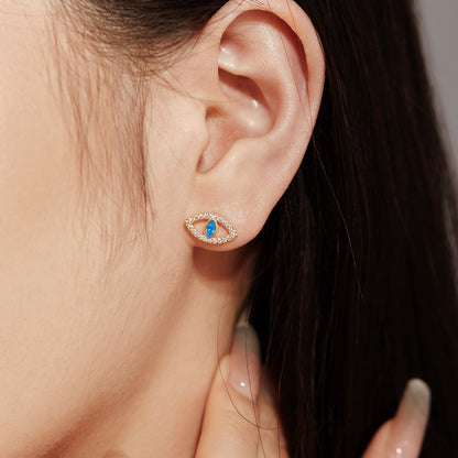 [Regalia Jewelry]Blue Devil Eyes Hollow Stud Earrings