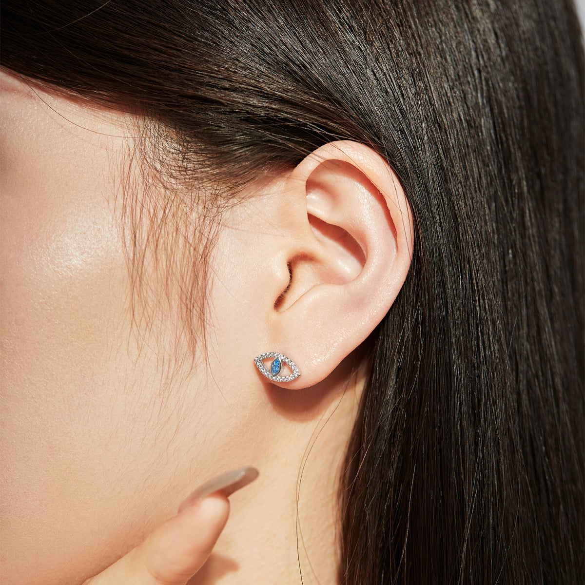 [Regalia Jewelry]Blue Devil Eyes Hollow Stud Earrings