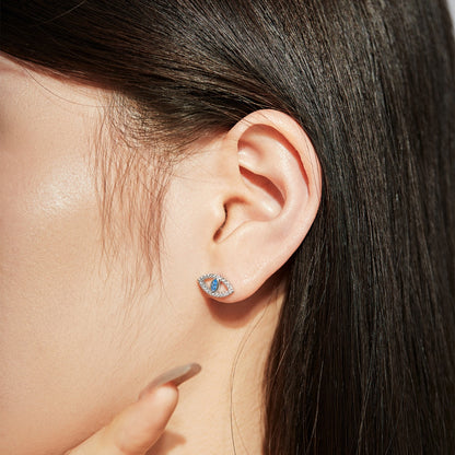[Regalia Jewelry]Blue Devil Eyes Hollow Stud Earrings