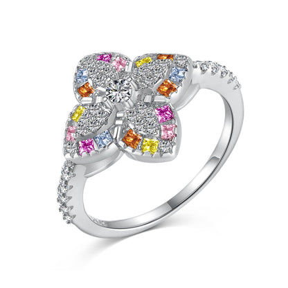 [Regalia Jewelry]Luxurious Colorful Flower Shape Banquet Ring