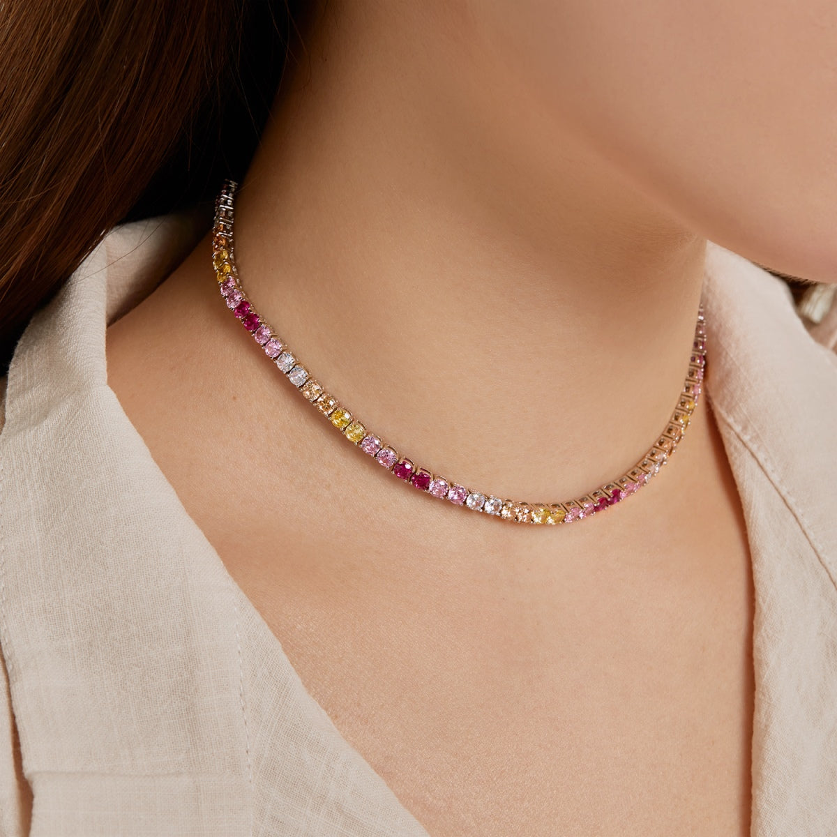 [Regalia Jewelry]Delicate Colorful Tennis Necklace