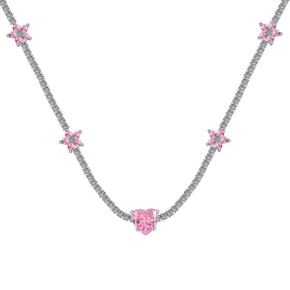 [Regalia Jewelry]Dazzling Pink Heart Flower Necklace