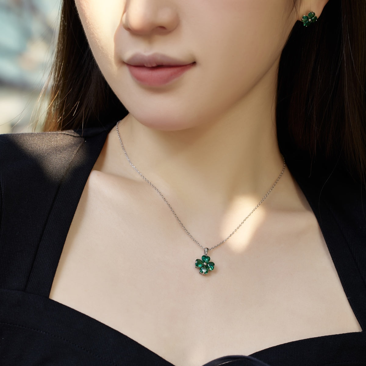 [Regalia Jewelry]Heart-Shaped Four-Leaf Clover Bead Necklace