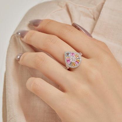 [Regalia Jewelry]Elegant Colorful Water Drop Shape Banquet Ring