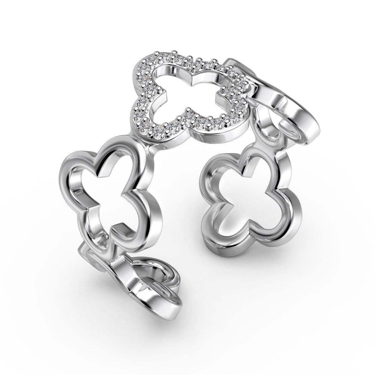 [Regalia Jewelry]Hollow Design Four-Leaf Clover Flower Shape Ring