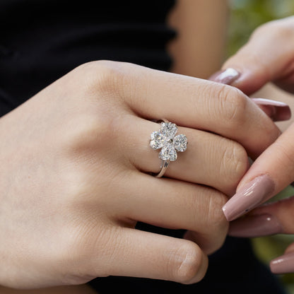 [Regalia Jewelry]Heart-shaped Four-Leaf Clover Ball Ring