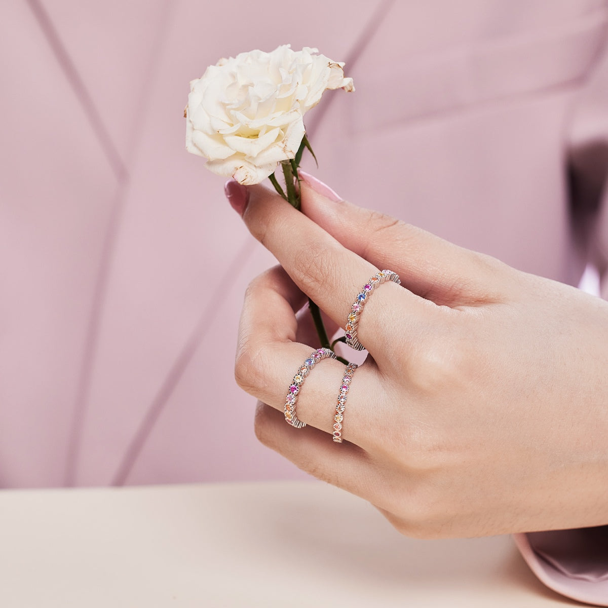 [Regalia Jewelry]Sparkling Colorful Round Cut Tennis Ring