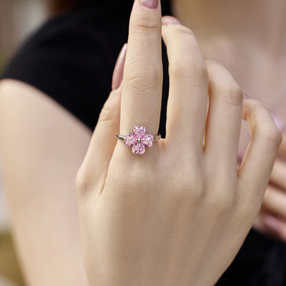 [Regalia Jewelry]Heart-shaped Four-Leaf Clover Ball Ring