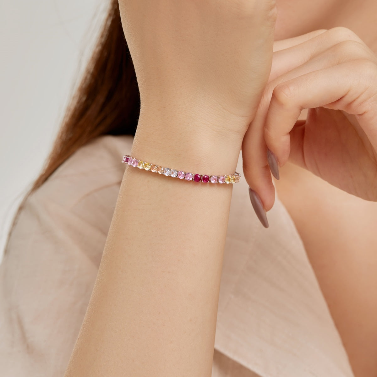 [Regalia Jewelry]Radiant Colorful Round Cut Tennis Bracelet