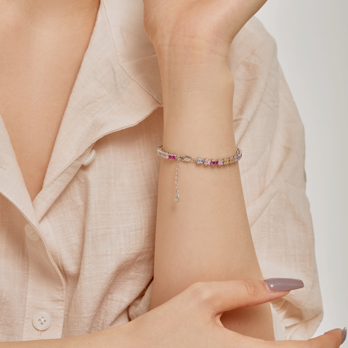 [Regalia Jewelry]Delicate Colorful Emerald Cut Party Bracelet