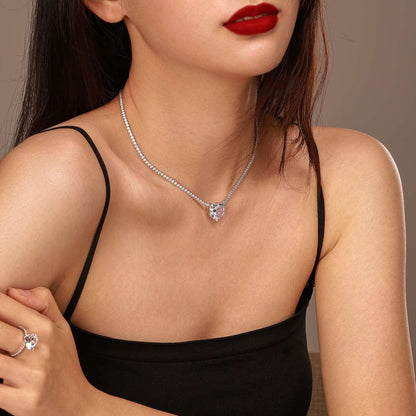 [Regalia Jewelry]8.0 Carat Versatile Colorful Sweet Heart-Shaped Tennis Necklace