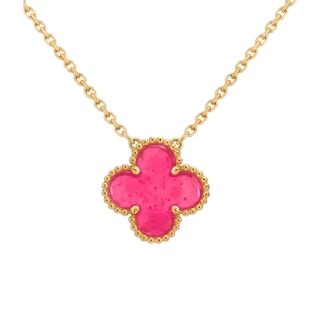 [Regalia Jewelry] CLOVER 1 MOTIFS PINK ENAMEL NECKLACE