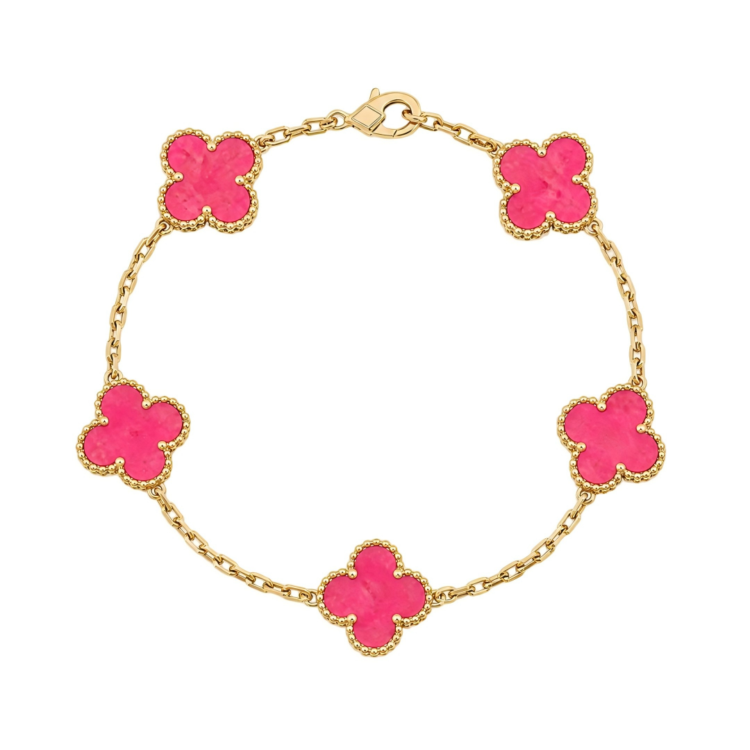 [Regalia Jewelry]CLOVER 5 MOTIFS PINK ENAMEL BRACELET