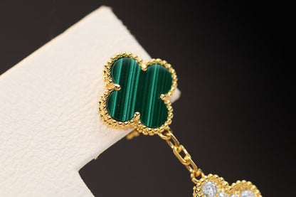 [Regalia Jewelry]CLOVER EARRINGS GOLD MALACHITE DIAMOND 3 MOTIF