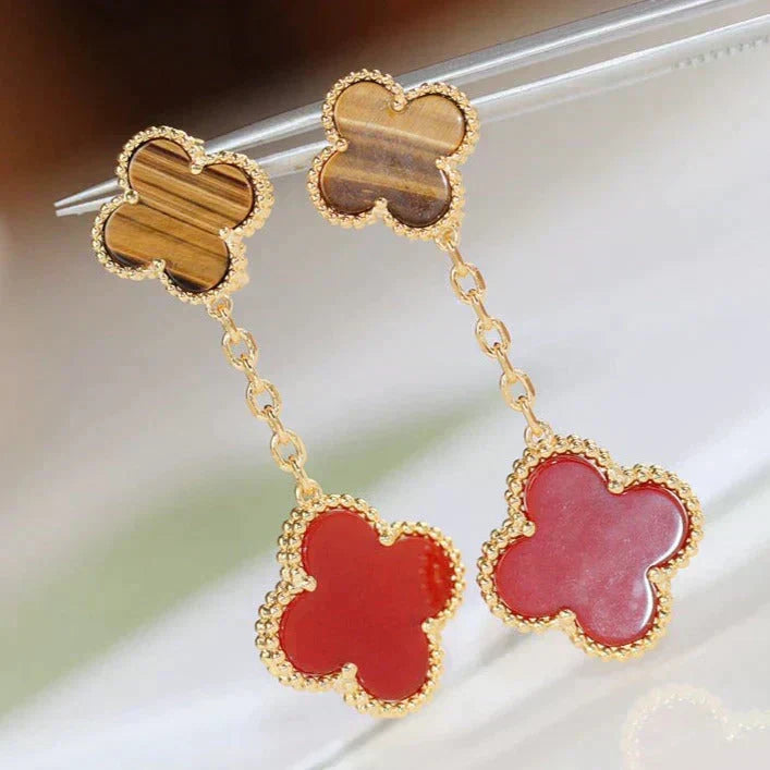 [Regalia Jewelry]CLOVER  2 MOTIF  TIGER EYE CARNELIAN EARRINGS