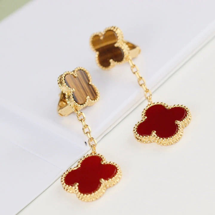 [Regalia Jewelry]CLOVER  2 MOTIF  TIGER EYE CARNELIAN EARRINGS