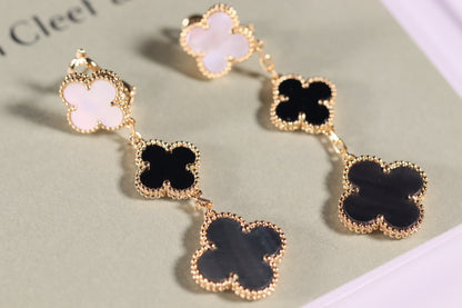 [Regalia Jewelry]CLOVER EARRINGS GOLD ONYX MOP 3 MOTIF