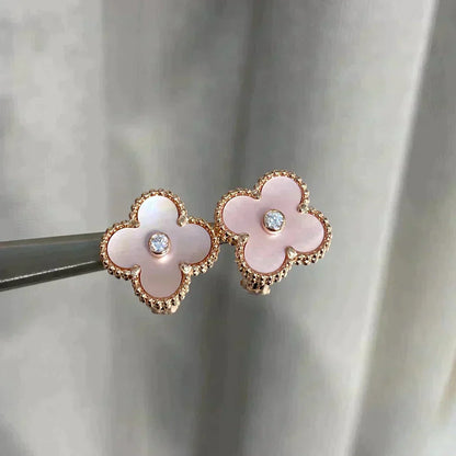 [Regalia Jewelry]CLOVER MEDIUM 1 MOTIFS  PINK MOP DIAMOND EARRINGS