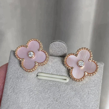 [Regalia Jewelry]CLOVER MEDIUM 1 MOTIFS  PINK MOP DIAMOND EARRINGS