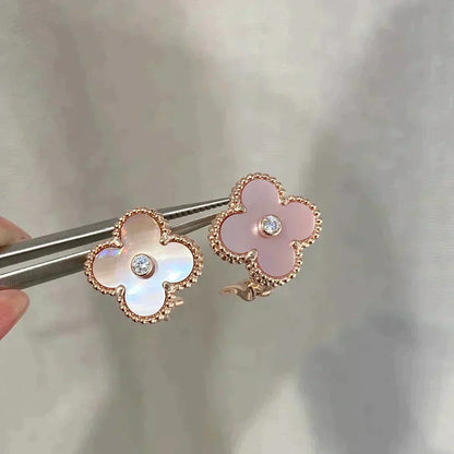 [Regalia Jewelry]CLOVER MEDIUM 1 MOTIFS  PINK MOP DIAMOND EARRINGS