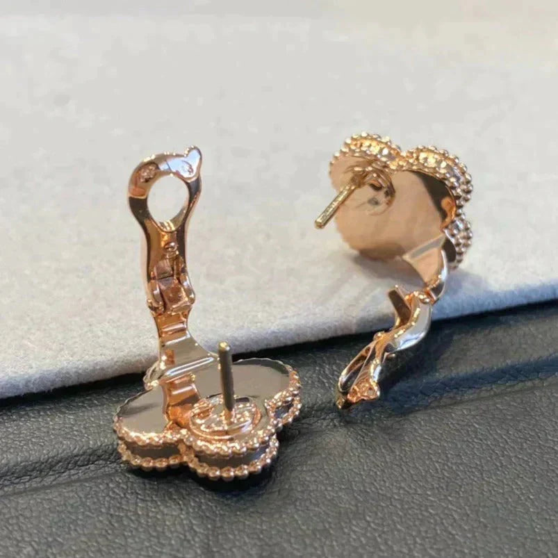 [Regalia Jewelry]CLOVER MEDIUM 1 MOTIFS GRAY MOP  DIAMOND EARRINGS