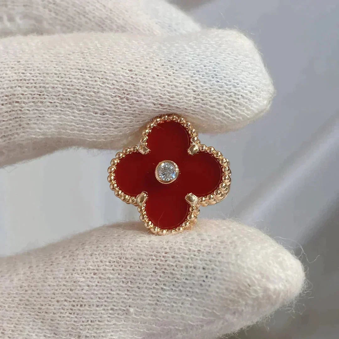 [Regalia Jewelry]CLOVER MEDIUM 1 MOTIFS CARNELIAN  DIAMOND earrings