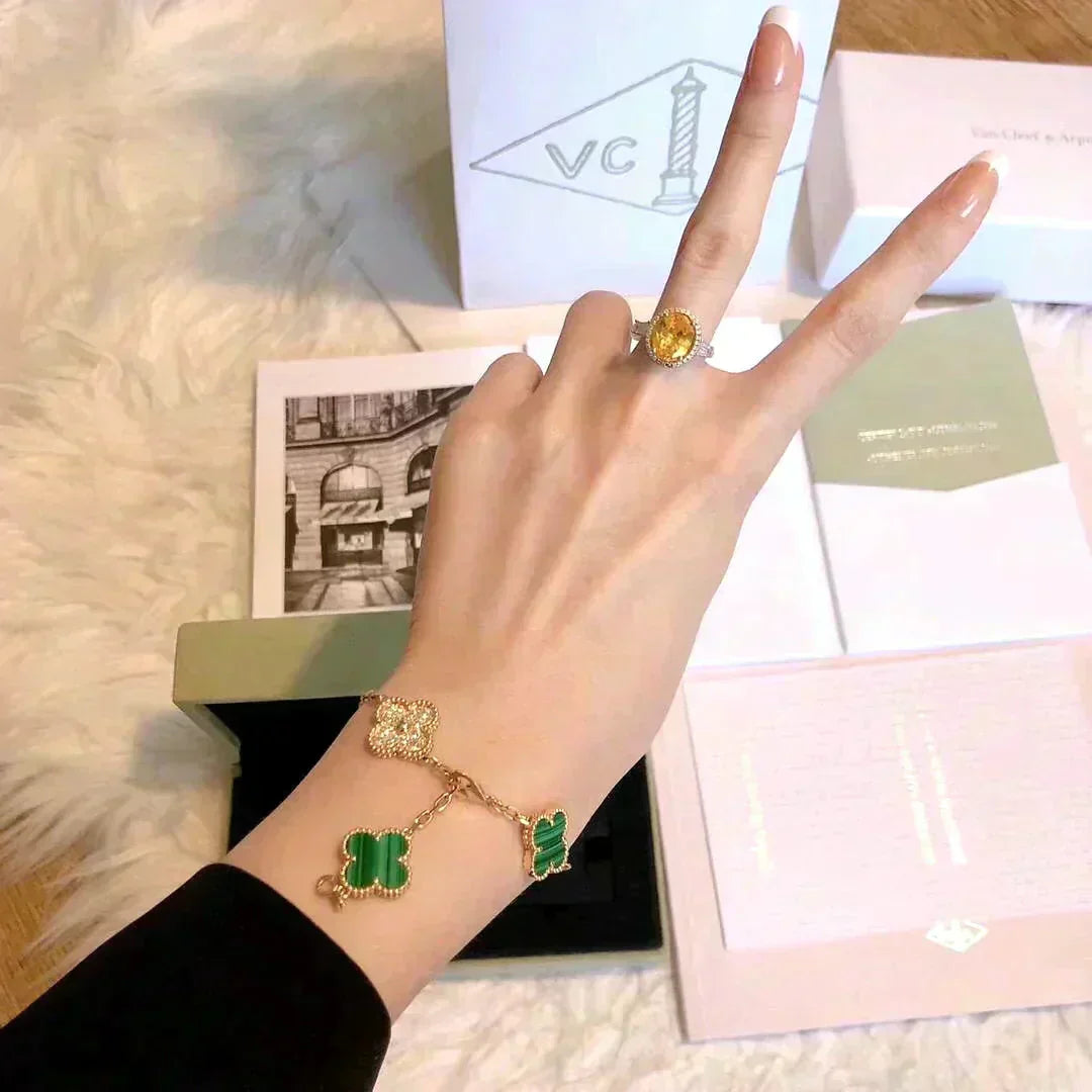 [Regalia Jewelry]CLOVER  5 MOTIF MALACHITE DIAMOND BRACELET