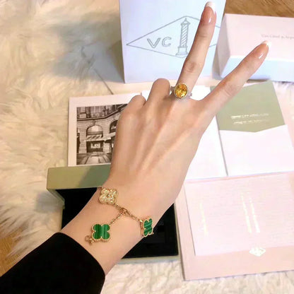 [Regalia Jewelry]CLOVER  5 MOTIF MALACHITE DIAMOND BRACELET