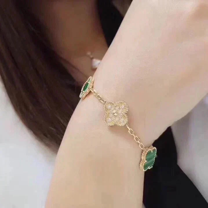 [Regalia Jewelry]CLOVER  5 MOTIF MALACHITE DIAMOND BRACELET