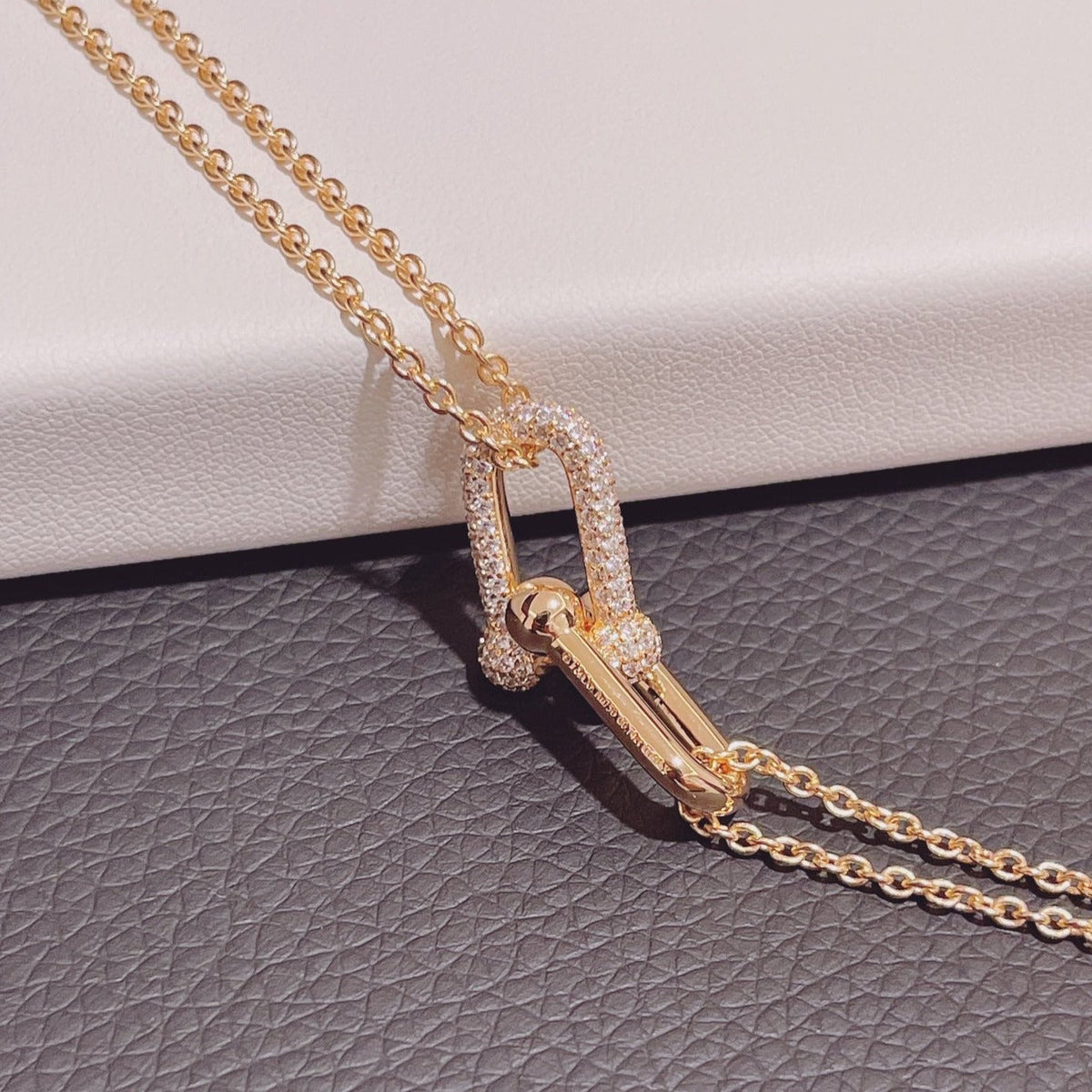 [Regalia Jewels]HARDWEAR DOUBLE LINK PEDANT PINK GOLD DIAMOND NECKLACE