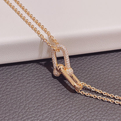 [Regalia Jewels]HARDWEAR DOUBLE LINK PEDANT PINK GOLD DIAMOND NECKLACE