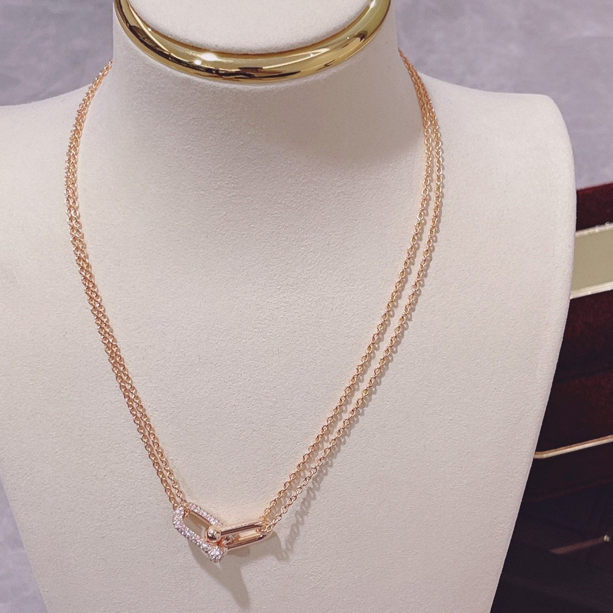 [Regalia Jewels]HARDWEAR DOUBLE LINK PEDANT PINK GOLD DIAMOND NECKLACE