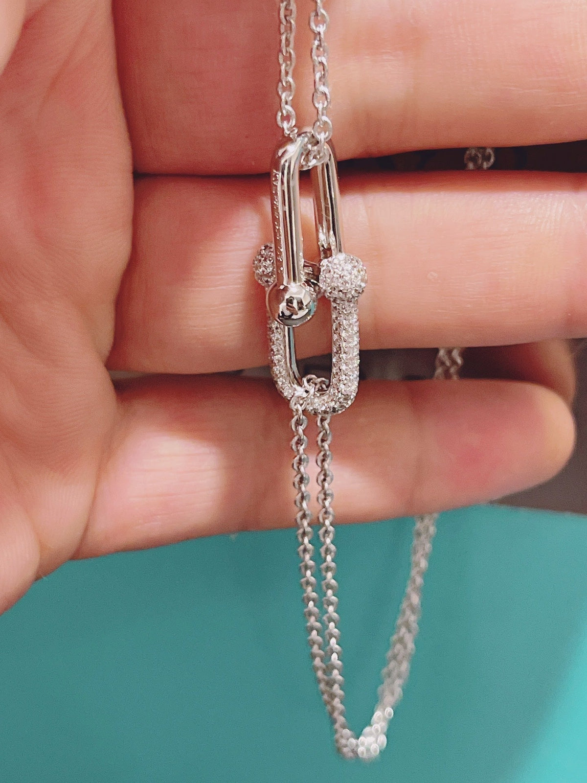 [Regalia Jewels]HARDWEAR DOUBLE LINK PEDANT SILVER DIAMOND NECKLACE