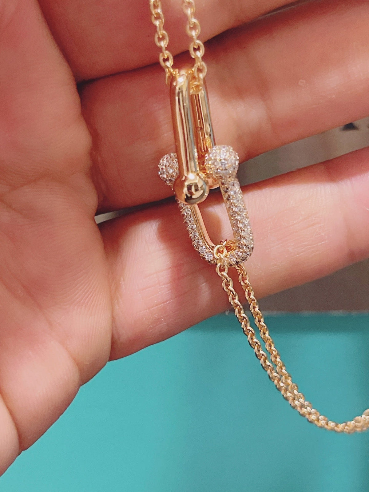 [Regalia Jewels]HARDWEAR DOUBLE LINK PEDANT PINK GOLD DIAMOND NECKLACE