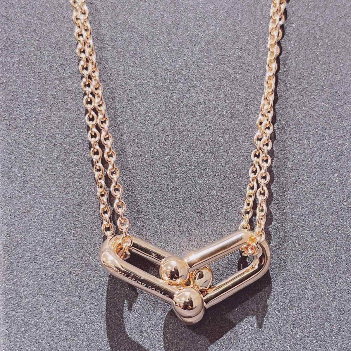 [Regalia Jewels]HARDWEAR DOUBLE LINK PEDANT PINK GOLD NECKLACE