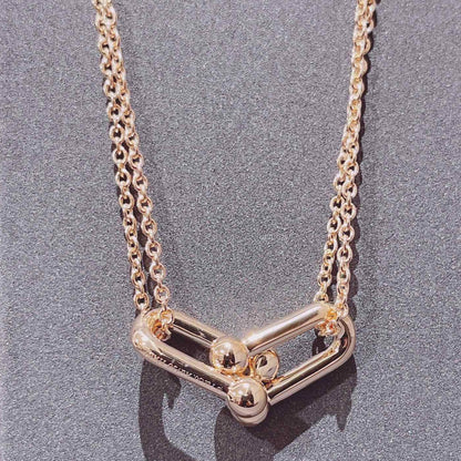 [Regalia Jewels]HARDWEAR DOUBLE LINK PEDANT PINK GOLD NECKLACE