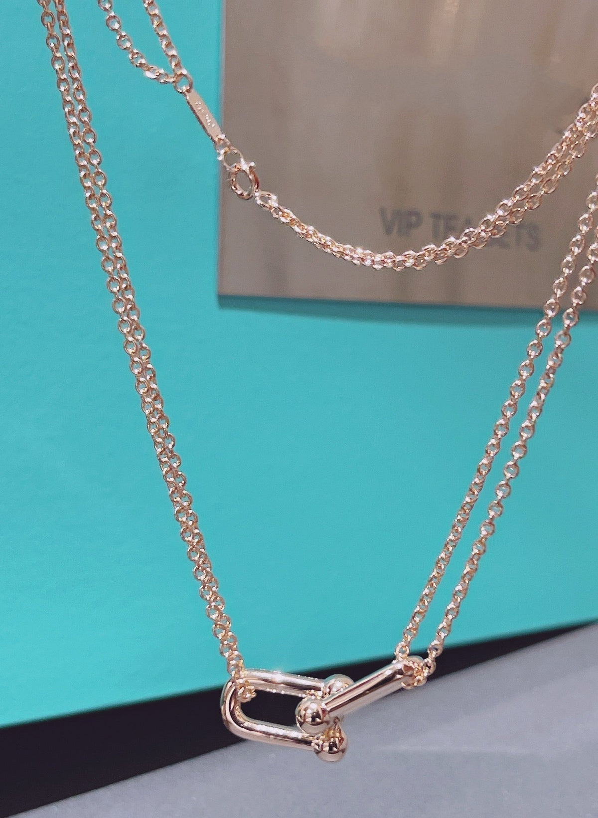 [Regalia Jewels]HARDWEAR DOUBLE LINK PEDANT PINK GOLD NECKLACE