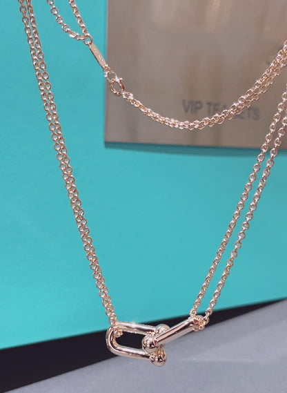[Regalia Jewels]HARDWEAR DOUBLE LINK PEDANT PINK GOLD NECKLACE