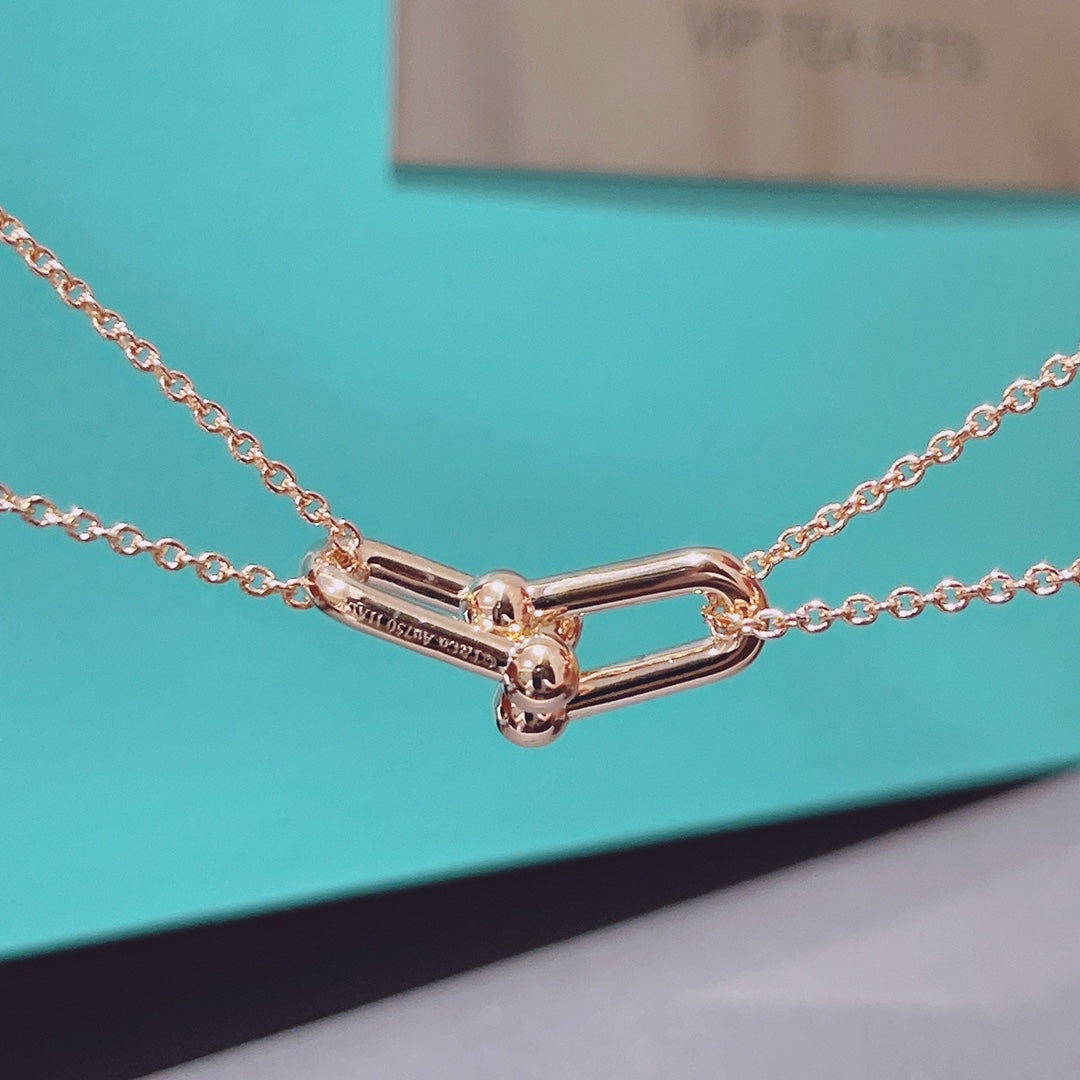 [Regalia Jewels]HARDWEAR DOUBLE LINK PEDANT PINK GOLD NECKLACE