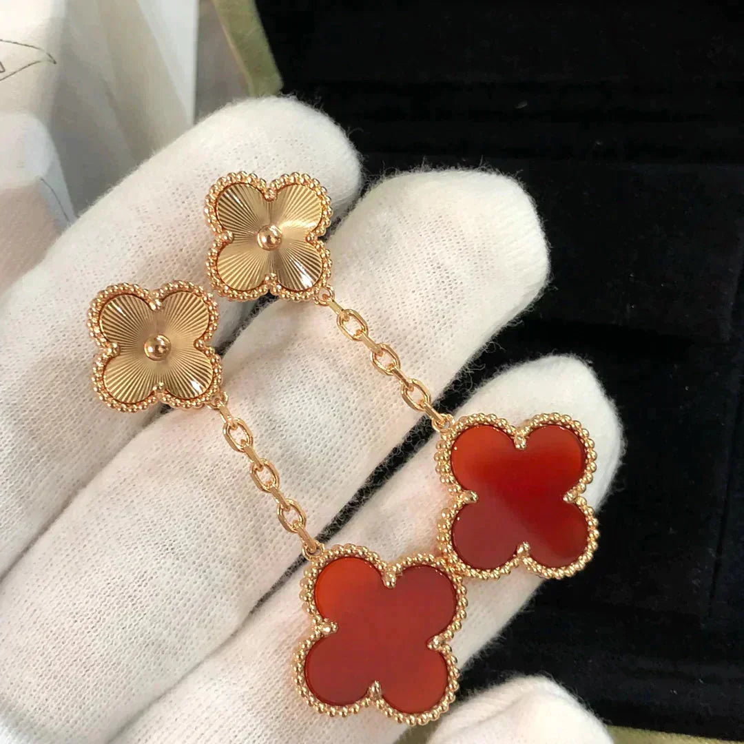[Regalia Jewelry]CLOVER 2 MOTIF  LASER CARNELIAN EARRINGS