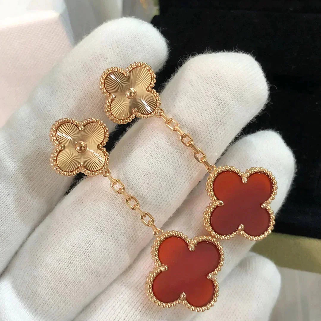 [Regalia Jewelry]CLOVER 2 MOTIF  LASER CARNELIAN EARRINGS