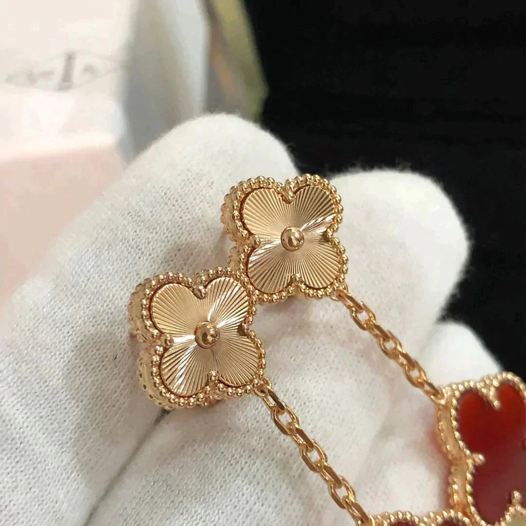 [Regalia Jewelry]CLOVER 2 MOTIF  LASER CARNELIAN EARRINGS