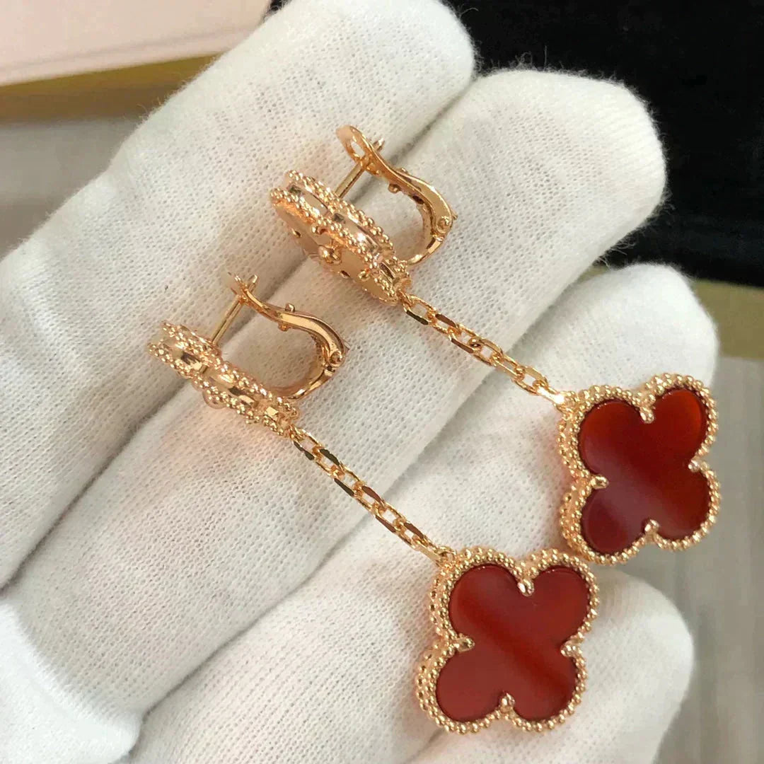 [Regalia Jewelry]CLOVER 2 MOTIF  LASER CARNELIAN EARRINGS