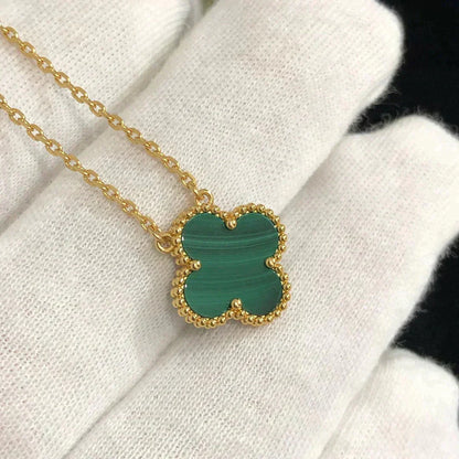 [Regalia Jewelry]CLOVER 15MM MALACHITE SINGLE FLOWER  NECKLACE