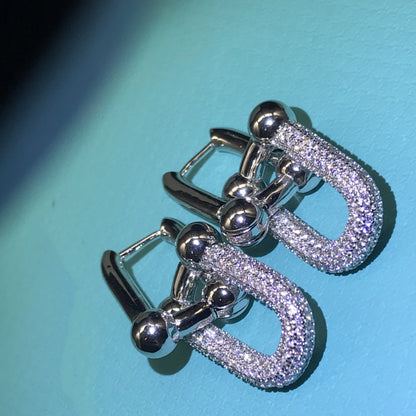 [Regalia Jewels]HARDWARE DROP EARRINGS DOUBLE LINK DIAMOND