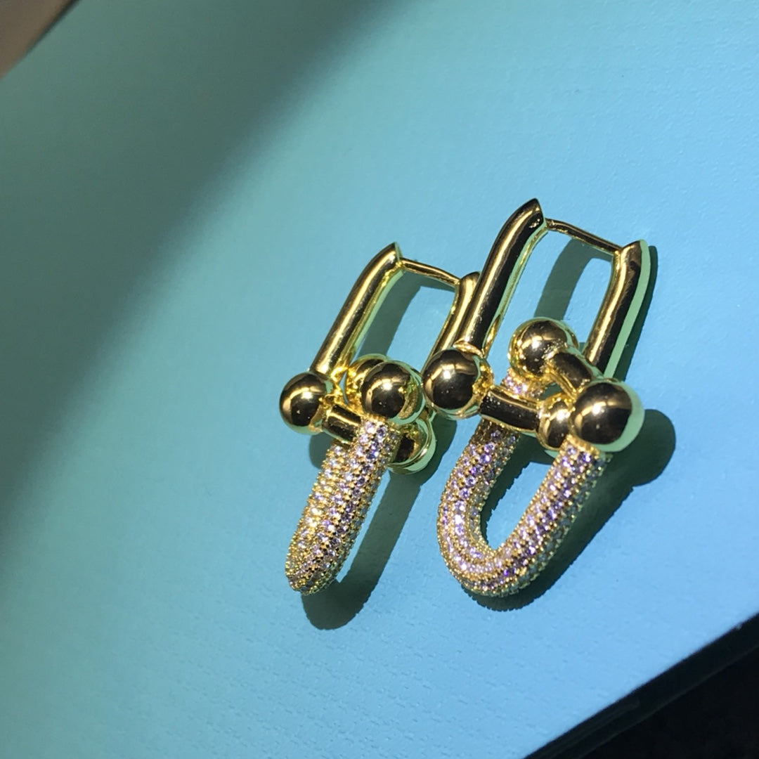 [Regalia Jewels]HARDWARE DROP EARRINGS DOUBLE LINK DIAMOND