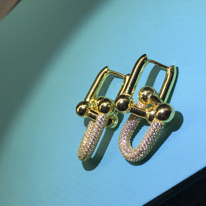 [Regalia Jewels]HARDWARE DROP EARRINGS DOUBLE LINK DIAMOND